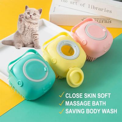 China Viable Customize LOGO Customize Pet Brushes Bath Massage Brush Shampoo Dispenser Dog Grooming Silicone Shower Brush for Cat Pets Bathing Products for sale