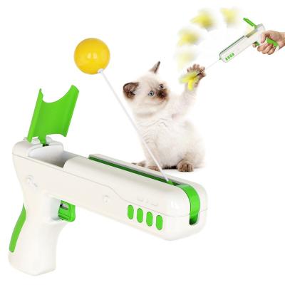 China OEM Viable Pet Toy Wholesale Cats Interactive Toys Set Gun Shape Cat Teasing Toy With Feather And Ball for sale