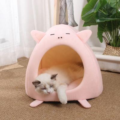 China New Design Sustainable Non Slip PP Cotton Round Cat Bed Indoor Cat House Winter Warm Enclosed Kennel Pet Bed For Cats for sale