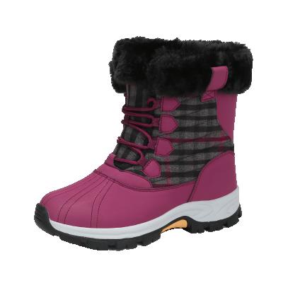 China Fashion Trend Hellosport Anti-skid Soft Classic Felt Striped Keep Warm Winter Leather Waterproof Snow Boot Fashion For Women for sale