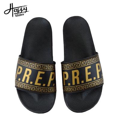 China Happyslides New Beach Slides Sandal Anti-slippery, Black And Gold Flip Flop Sandals Best Pvc Designer, Custom Slides Sandals With Logo for sale