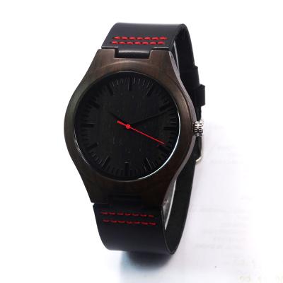 China MOQ 1 PC ready to ship black sandal ebony wood watches genuine leather wooden watches for sale