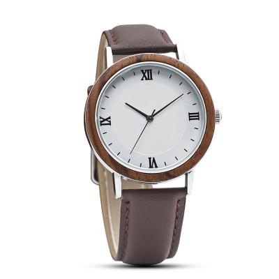 China Simple But Elegant Design Alloy + Acacia Wood Case Wooden Watch Leather Strap Fashion Unisex Wood Watch OEM Watch for sale