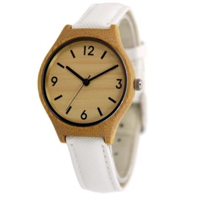 China Casual Simple Wood Watch Minimalist Wrist Watch Fashion Leather Quartz Wooden Bamboo Watch for sale