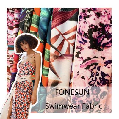 China Custom Organic Stretch Polyester Spandex Swimwear Swimwear Digital Print Fabric By The Yard Textile Manufacturing for sale