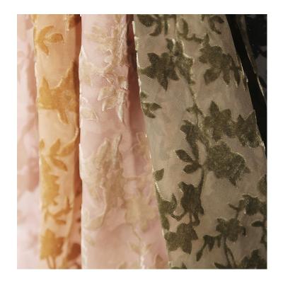 China Breathable FS632 Rayon Jacquard Golden Silk Like Nylon Velvet Cut Flowers Fabric for sale