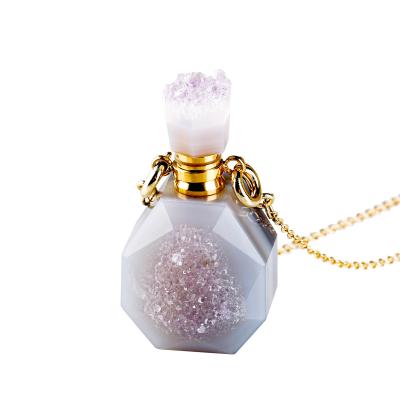 China Wholesale Essential Oil Aromatherapy Fragrance Personal Care Stain Agate Perfume Crystal Necklace Bottle for sale