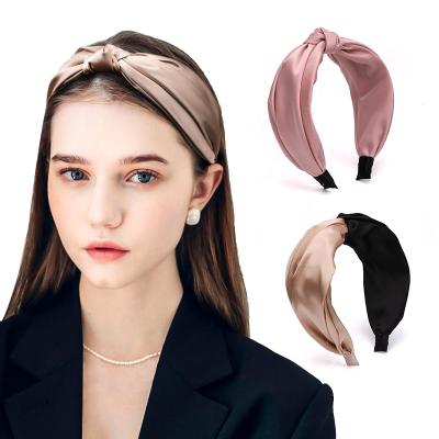 China Champagne Satin Headband Silky Luminous Hairbands Femm Hair Band Knotted Head Bandeau Band for Women for sale