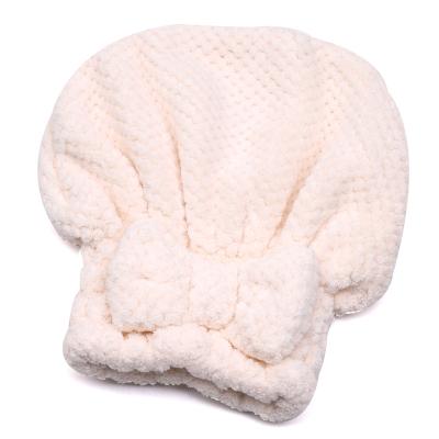 China QUICK DRY Ultra Soft Pink Bowknot Microfiber Hair Drying Towel Hat Turbans For Wet Hair for sale