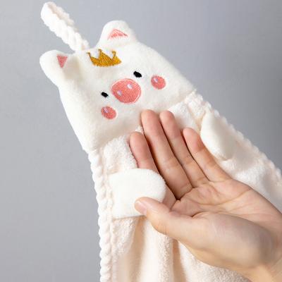 China Child Safe Cute Cartoon Hand Towels Kitchen Animal Hand Towels With Loop Microfiber Soft Absorbent Hand Towels for sale