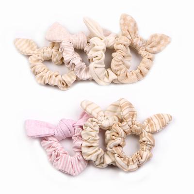 China Eco-Friendly 100% Organic Hair Scrunchy, Newest Design Cotton Bow Ties Hair Scrunchies For Women for sale