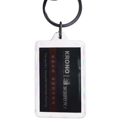 China Promotion Gift Custom Printing Inlay 45*29 Mm Rectangular Photo Ready Sealed Plastic Frame Keyholder for sale