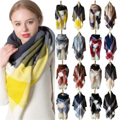 China New Polyester Women Cashmere Winter Scarf Knit Pashmina Bandana Plaid Warm Scarves Shawls for sale