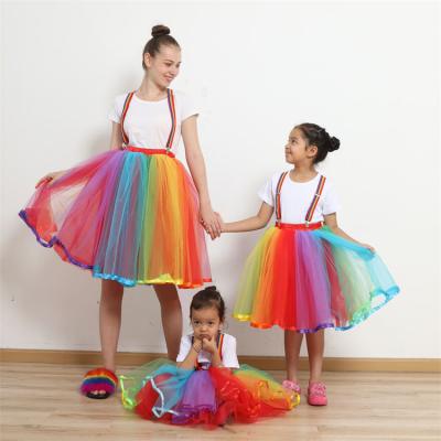 China Christmas Anti-static Popular 5 Layer Rainbow Skirt Kids Adult Colorful Mesh Princess Skirt for sale