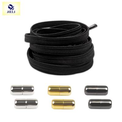 China Jieli high quality flat no tie flat elastic laces elastic shoe laces with metal caps for sale