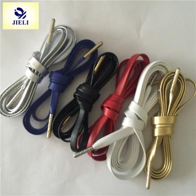 China Jieli Flat Genuine Leather Custom Shoe Laces With Metal Studs for sale