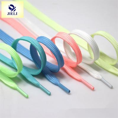 China Jieli Flat Unique Flat Glow in the Dark Lace Luminous Fluorescent Shoe Laces for sale