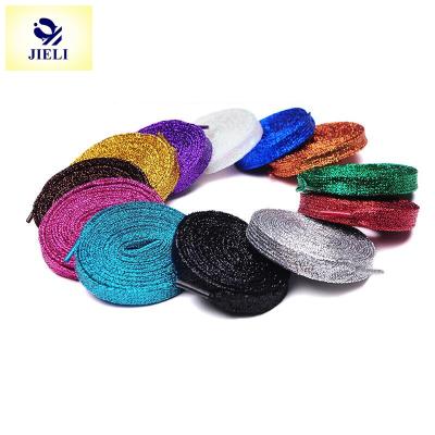 China Jieli Glitter Flat Colorful Metallic Gold / Silver Flat Tubular Shoe Laces For Sale for sale