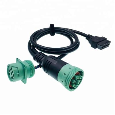 China All Cars Truck Diagnostic Cable J1939 Cable 9 PIN Type 2 Green To OBD Splitter Y Cable for sale