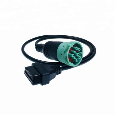 China 9PIN 20AWG green connector j1939 type - 2 j1939 9 pin german to obd2 cable for sale