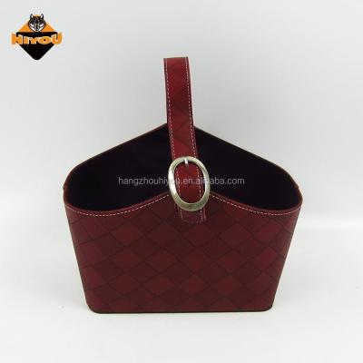 China Sustainable High Quality Leather PU Woven Basket Handle Storage Basket for sale