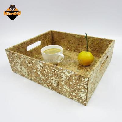 China Suitable Office Large PU Storage Faux Leather Large Serving Tray With Natural Cork Leather for sale