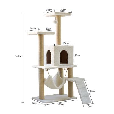 China Lealoncat New Sustainable Home Style Amazon Hot Sale Natural Pet Sisal Striping Large Wooden Pole Cat Tree Tower for sale