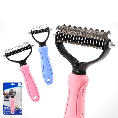 China Lealoncat Durable Pet Hair Removal Comb Double Sided Blades Fur Dematting Trimmer Deshedding Brush Grooming Tool for sale