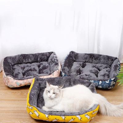 China Sustainable Lealoncat Thickened Arctic Velvet Canvas Square Cat Bed With Customizable Logo Print for sale