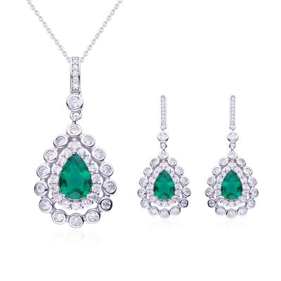 China FASHIONABLE Good Quality 925 Silver Pear Shaped Cultured Green Pendant Necklace Earrings Jewelry Set For Women for sale