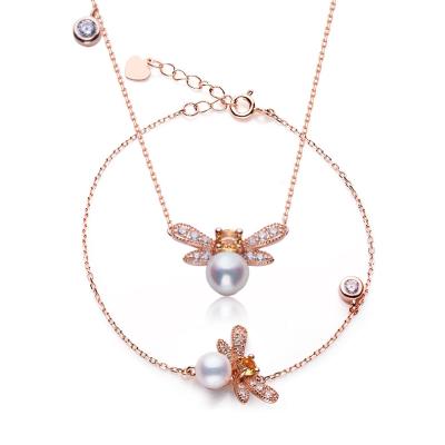 China TRENDY Silk Silver Plated Road S925 Rose Gold Japanese Pearl Necklace Bracelet Set For Women Party Gift for sale