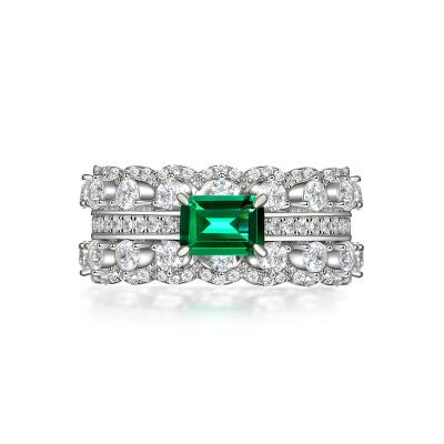 China Silk Road S925 Sterling Silver Women CLASSIC Green Diamond Inlaid Ring For Women Party Gifts for sale