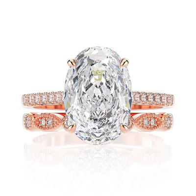 China FASHIONABLE 925 Silk Road Diamond 4 Carat Silver High Carbon Wedding 9 * 13mm Radian Cut Ring Set For Couples for sale