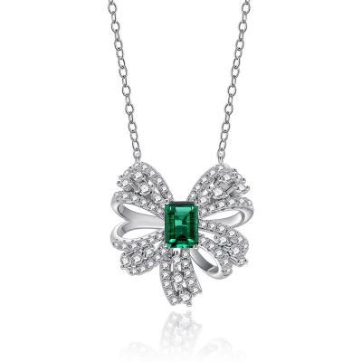 China TRENDY Pendant 1.5ct 925 Silk Road Silver Cultivated Emerald Luxury Butterfly Necklace For Women Party Gifts for sale