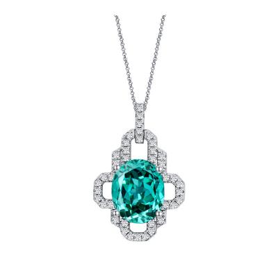 China FASHIONABLE 925 Silk Road Silver Pendant 5ct Egg Shaped Synthetic Paraiba 9*11 High Carbon Diamond Necklace for sale