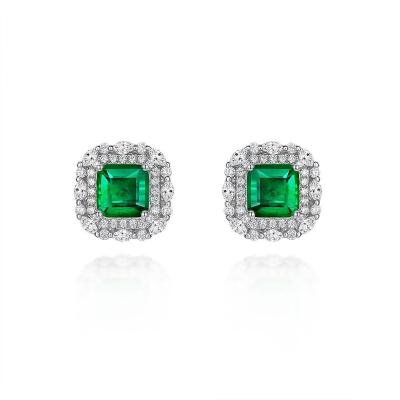 China 2ct 7*7 Emerald Silver Synthetic 925 Silk Road TRENDY Luxury Edge Earstuds Earrings For Women Party Gifts for sale