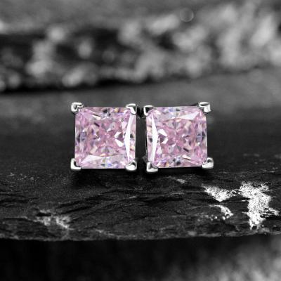 China FASHIONABLE Princess Square Earrings 1.5ct Silk Road S925 Sterling Silver High Carbon Diamond 6*6m Ice Flower Cut for sale