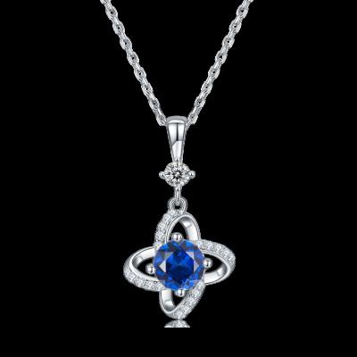 China Fashion Trendy 925 Jewelry Engagement Party Silver Sapphire Pendant Necklace For Women Gift Chain for sale