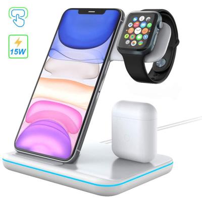 China Smart Watch 3 in 1 Wireless Charger Qi-certified 15W Fast Charging Station Desktop Wireless Charging Stand For iPhone for sale