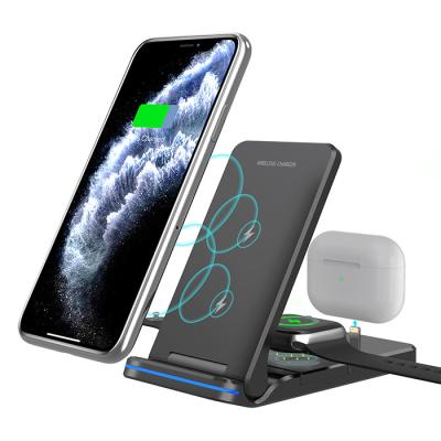 China Portable 15W Wireless Stand 15W Max Speed ​​Charging QD Fast Charging Foldable 3 in 1 Wireless Charger For iPhone 13 pro Max For IWatch for sale