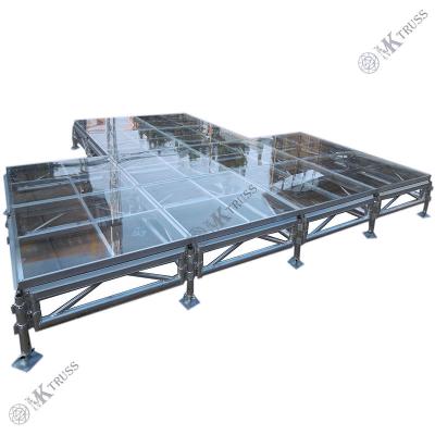 China Easy Setup Stage Truss with 18mm Plywood or Tempered Glass Top Aluminum Alloy 6061-T6 for sale