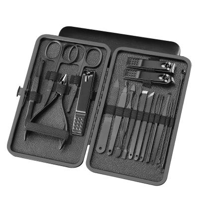 China Professional Toe Nail High Quality Black Pedicure Manicure Set With PU Bag for sale