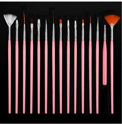 China Soft Nail Art Brush Hot Sale Pink Nail Art Supplies Pack of 15 Pcs Gel Nail Polish Pens for sale