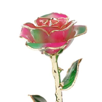 China Real Long Stem Rose Dipped Rose Gold Balanced 24k Rose With Clear Gift Box And Gift Display Stand Best For Christmas Gifts for sale