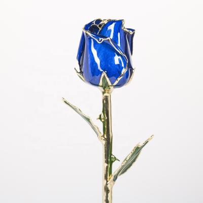 China Rose Half-bloom Real 24k Gold Trimmed Rose Handmade Flowers Preserved Fresh Rose With Stem Present Rose Gift for sale