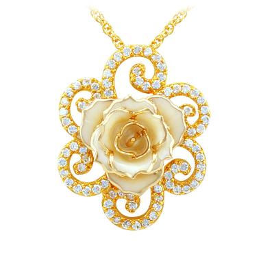 China Real Rose 24K Gold Dipped Rose Necklace /Real Rose Dipped In Gold /Gold Plated Natural Rose Necklace For Mother's Day Gift for sale