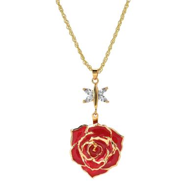 China Pure Handmade Alloy And Real Rose Fashion Rose Necklace Wholesale For Christmas Birthday Valentine Gift for sale