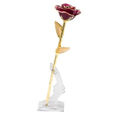 China Real Rose 24k Gold Balanced Purple Rose With 24k Gold Plated Natural Rose For Valentine Gift, Mother's Day Gold Foil Girlfriend Gifts for sale