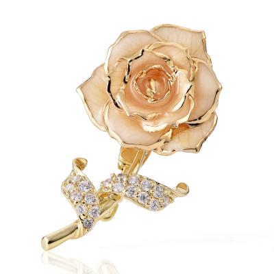 China Alloy and Real Pink Factory Wholesale Adorable Girls Rose Brooch Gold Dipped Pink Fashion for sale