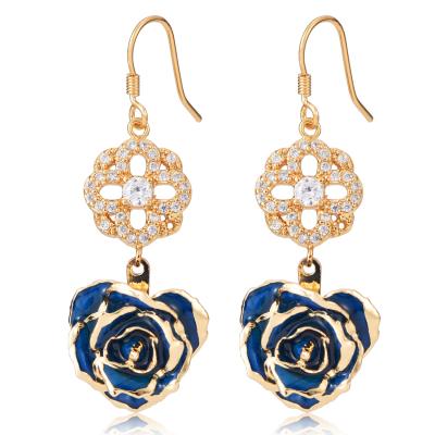 China Wholesale Alloy Earring Rose And Real Rose Gifts Woman For Christmas Valentine for sale